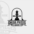 chess and queen piece logo vintage vector illustration template icon graphic design. retro sign or symbol for chess tournament or Royalty Free Stock Photo