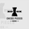 chess and rook piece logo vintage vector illustration template icon graphic design. castle retro sign or symbol for chess Royalty Free Stock Photo