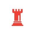 Chess Rook Red Icon On White Background. Red Flat Style Vector Illustration Royalty Free Stock Photo