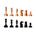 Chess set of brown and black figures isolated in flat style on a white background Royalty Free Stock Photo