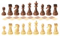 A chess set of brown and white pieces with a sketch of a checkered board. Vector illustration. Chess cartoon. Game