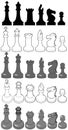 Chess set game pieces line drawing 3D Royalty Free Stock Photo