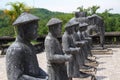 Chess soldiers and elephant, stone sculptures