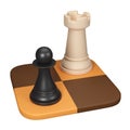 Chess sporting game icon with white and black chessmen on checkered board Royalty Free Stock Photo