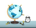 Chess stand on terrestrial globe with clock