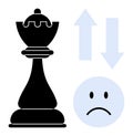 Chess Strategy Concept with King Piece, Up and Down Arrows, and Sad Face Symbol Royalty Free Stock Photo