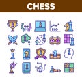 Chess Strategy Game Collection Icons Set Vector