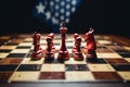 Chess symbolism battle between China and USA on chessboard