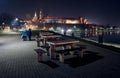 Chess tables at the background of Wawel Castle at night Royalty Free Stock Photo