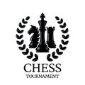 Chess tournament emblem. Chess Pieces King, Knight, Rook with a wreath. Vector illustration isolated on white Royalty Free Stock Photo