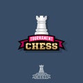 Chess tournament logo. Chess competition emblem. Chess and ribbon with letters.