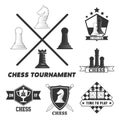 Chess board game logo set with pieces on chessboard