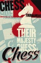 Chess tournament typographical vintage grunge style poster. Retro vector illustration.