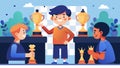 In a chess tournament the youngest and least experienced contestant proudly accepts the firstplace trophy leaving behind