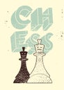 Chess typographical vintage grunge style poster. Retro vector illustration. Royalty Free Stock Photo