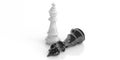 White chess king standing, black king down broken, isolated on white baxkground. 3d illustration Royalty Free Stock Photo