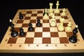 Chessboard and black chessmen like a hobby theme Royalty Free Stock Photo