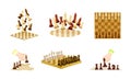 Chessboard with black and white chess pieces set. Strategy game vector illustration Royalty Free Stock Photo