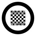 Chessboard and chess pieces line figures icon black color in round circle