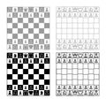 Chessboard and chess pieces line figures icon outline set grey black color