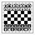 chessboard with chess pieces in separated layers, black and white vector illustration isolated on white Royalty Free Stock Photo