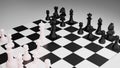 Chessboard and chess pieces, white and black, 3D render