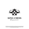 chessboard with crown and big muscle logo concept