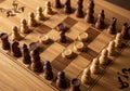 A chessboard displayed with a combination of chess and checkers Royalty Free Stock Photo