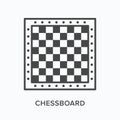 Chessboard flat line icon. Vector outline illustration of checkerboard. Black thin linear pictogram for board games Royalty Free Stock Photo