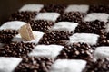 Chessboard made of coffee and sugar with waffle