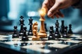 The chessboard reveals a triumphant business strategyÆ??checkmated king, game concluded