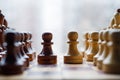 Chessmen on a chessboard, white background, Chess pieces on a chessboard