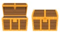 Chest animation. Empty treasure box, open and closed medieval ancient wooden cartoon chests. Vector illustration Royalty Free Stock Photo