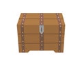 Chest box. Ancient treasure box or pirate closed wooden container. Vector cartoon icon coffer isolated on white Royalty Free Stock Photo