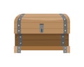 Chest box. Ancient treasure box or pirate closed wooden container. Vector cartoon icon coffer isolated on white Royalty Free Stock Photo