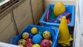 A chest box full of sports equipment for the playground