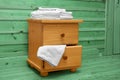 Chest of drawers with a clean towel Royalty Free Stock Photo