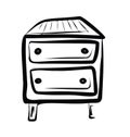 Chest of drawers. Curbstone. Shelf. A little table.Vector picture drawn by hand from a set about home life and comfort. There are