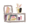 Chest of drawers. Curbstone. Shelf. A little table.Vector picture drawn by hand from a set about home life and comfort. There are