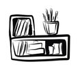 Chest of drawers. Curbstone. Shelf. A little table.Vector picture drawn by hand from a set about home life and comfort. There are