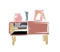 Chest of drawers. Curbstone. Shelf. A little table.Vector picture drawn by hand from a set about home life and comfort. There are