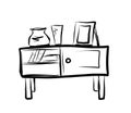 Chest of drawers. Curbstone. Shelf. A little table.Vector picture drawn by hand from a set about home life and comfort. There are