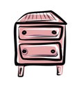 Chest of drawers. Curbstone. Shelf. A little table.Vector picture drawn by hand from a set about home life and comfort. There are