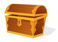 Chest. Empty old wooden chest for gold treasure. Cartoon ancient container for pirates isolated vector icon on white Royalty Free Stock Photo