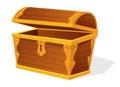 Chest. Empty old wooden chest for gold treasure. Cartoon ancient container for pirates isolated vector icon on white Royalty Free Stock Photo