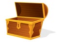 Chest. Empty old wooden chest for gold treasure. Cartoon ancient container for pirates isolated vector icon on white Royalty Free Stock Photo