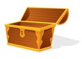 Chest. Empty old wooden chest for gold treasure. Cartoon ancient container for pirates isolated vector icon on white Royalty Free Stock Photo