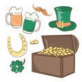 CHEST OF GOLD Saint Patrick`s Day Vector Illustration Set