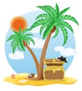 Chest of gold standing under a palm tree vector illustration