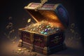 Chest with gold and treasures. Created with generative Ai technology. Royalty Free Stock Photo